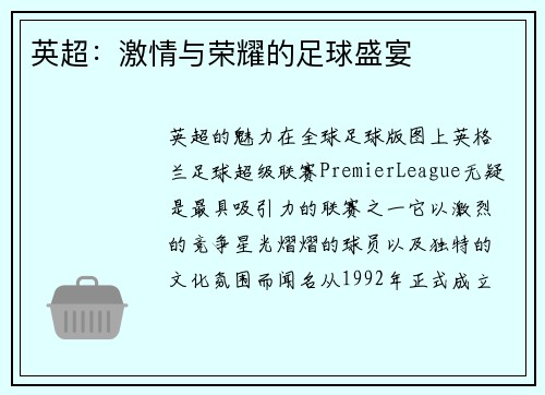 英超：激情与荣耀的足球盛宴