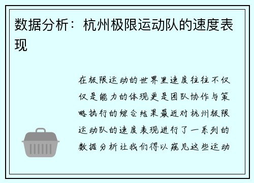 数据分析：杭州极限运动队的速度表现